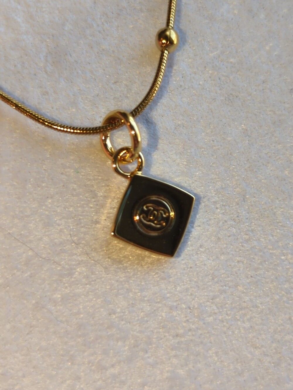 CHANEL Gold-Tone CC Logo Pendant Necklace Upcycled + Stainless Steel Chain